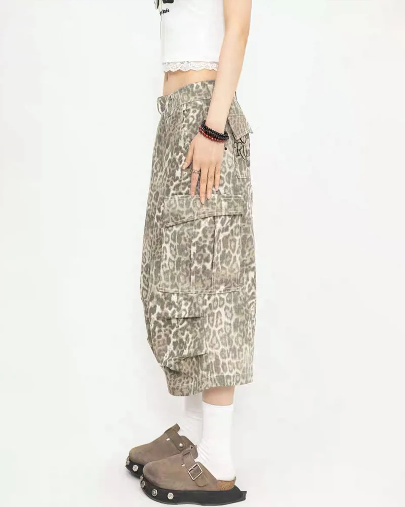 Women's Y2K Leopard Loose Wide-Leg Jorts