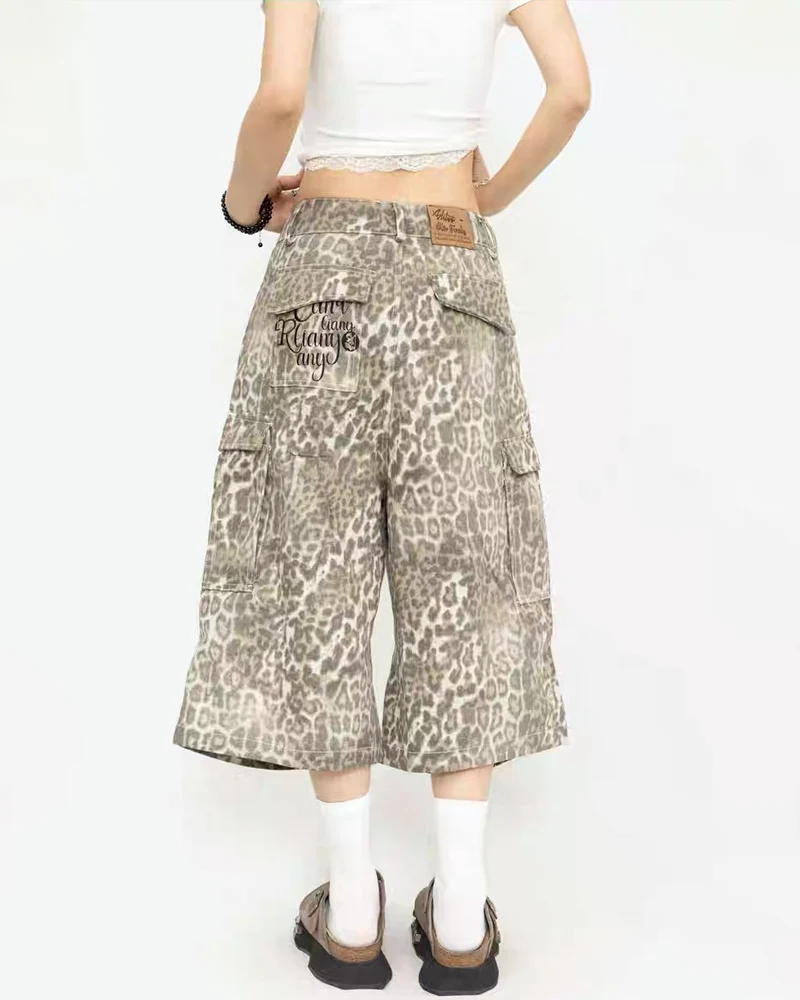 Women's Y2K Leopard Loose Wide-Leg Jorts