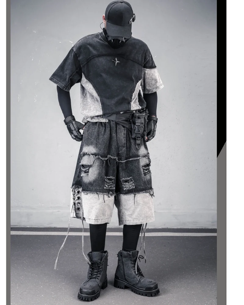 High-Street Wasteland Ripped Hem Washed Denim Shorts