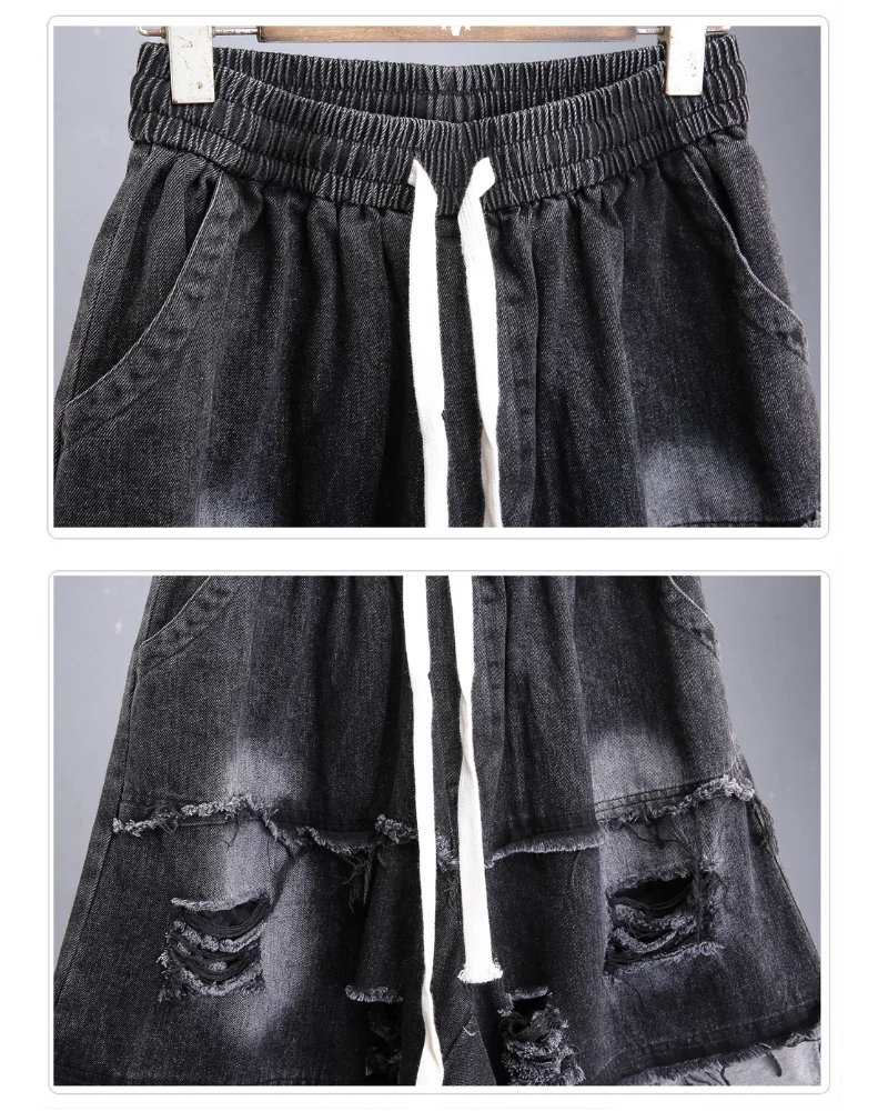 High-Street Wasteland Ripped Hem Washed Denim Shorts