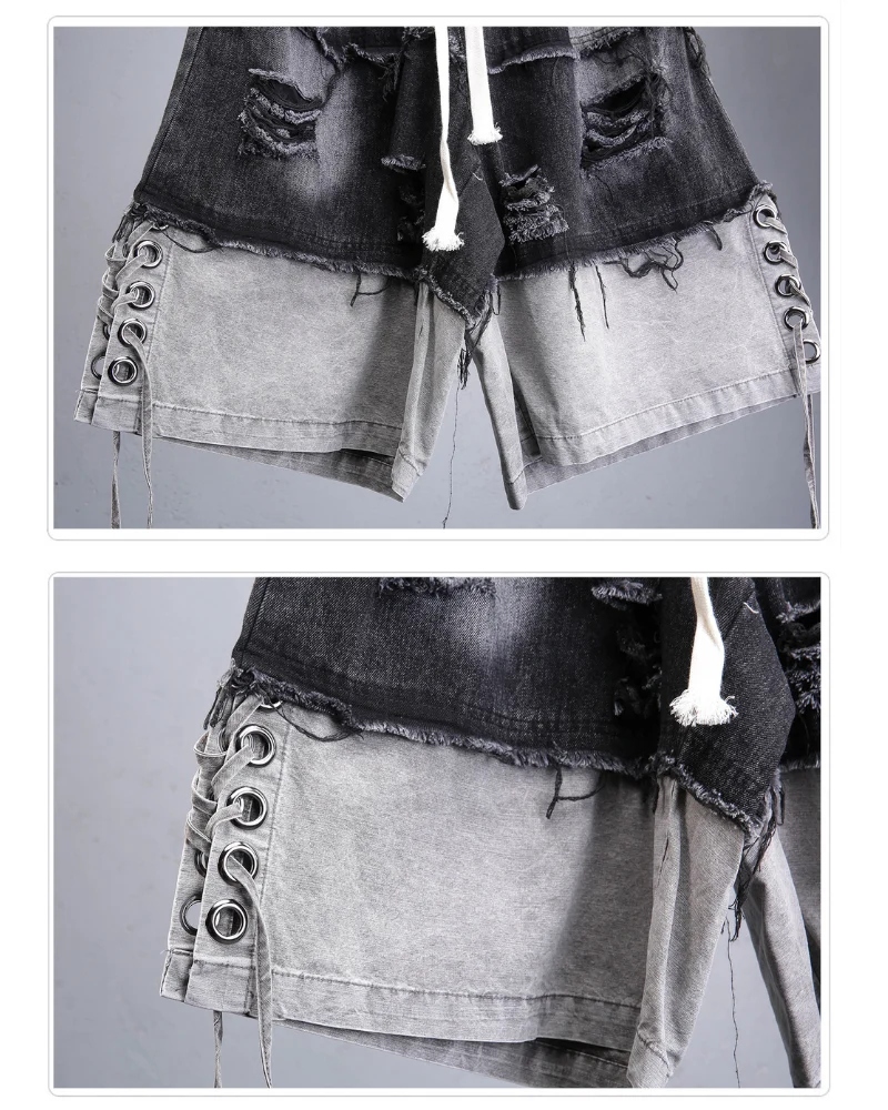High-Street Wasteland Ripped Hem Washed Denim Shorts