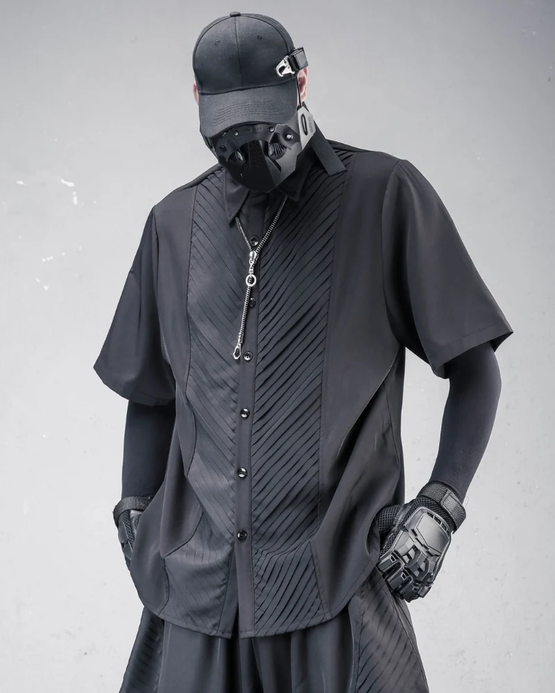 Japanese Style Summer Loose Pleated Short Sleeve Shirt