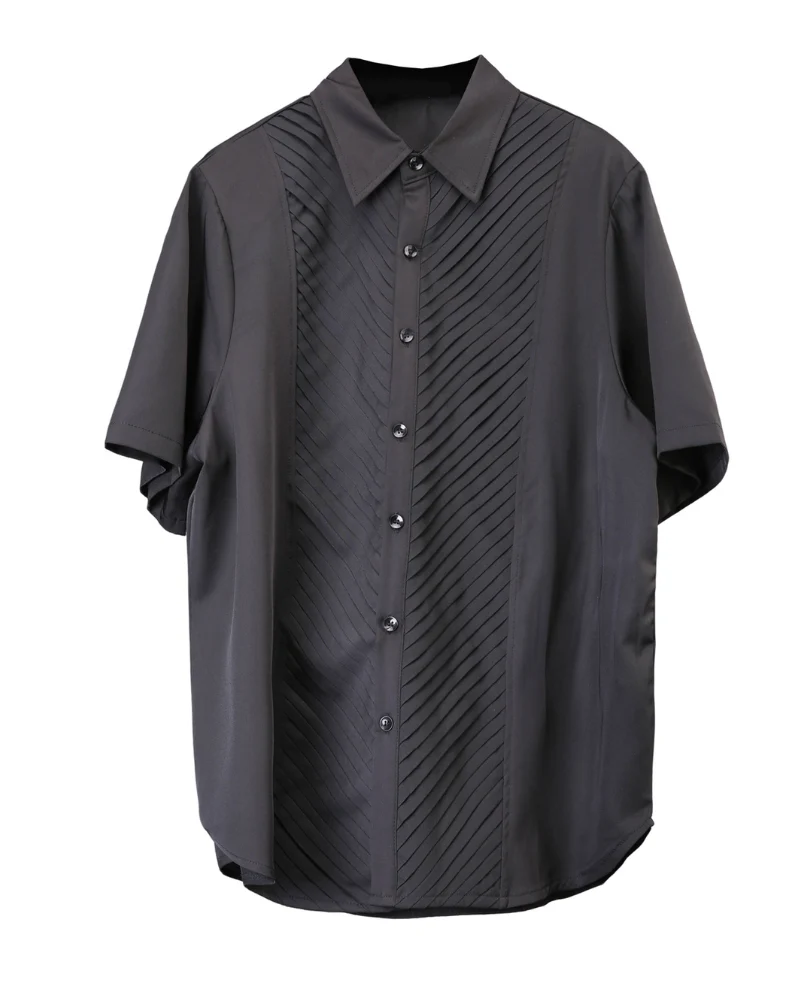 Japanese Style Summer Loose Pleated Short Sleeve Shirt