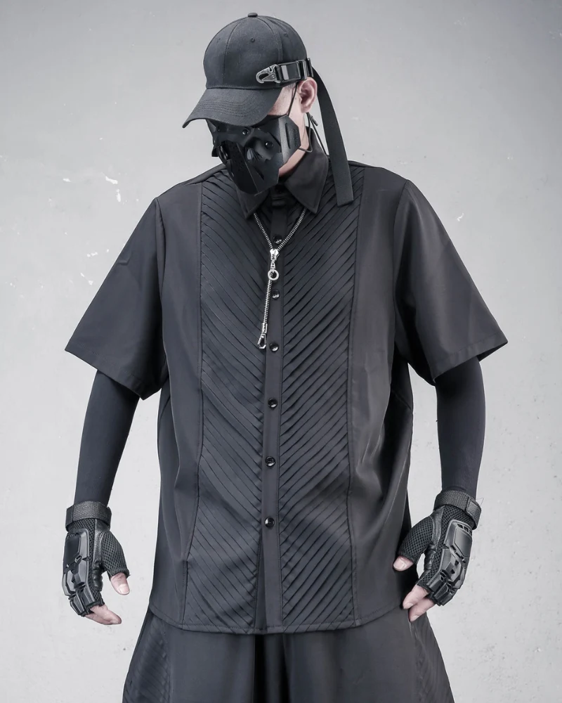Japanese Style Summer Loose Pleated Short Sleeve Shirt
