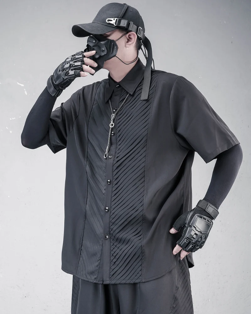 Japanese Style Summer Loose Pleated Short Sleeve Shirt