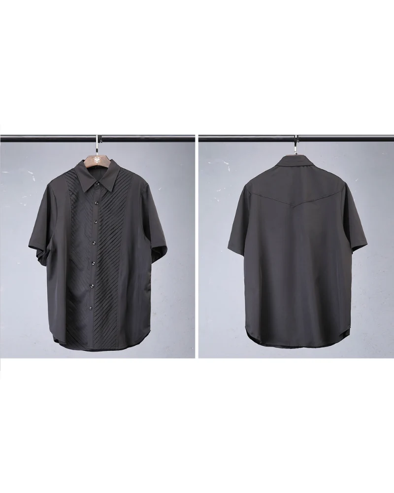 Japanese Style Summer Loose Pleated Short Sleeve Shirt
