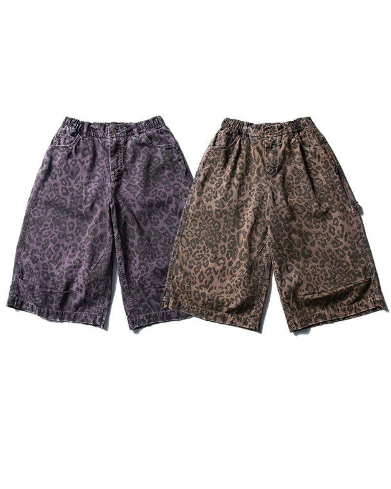 Street Leopard Unisex Denim-Look Shorts | Baggy Jorts