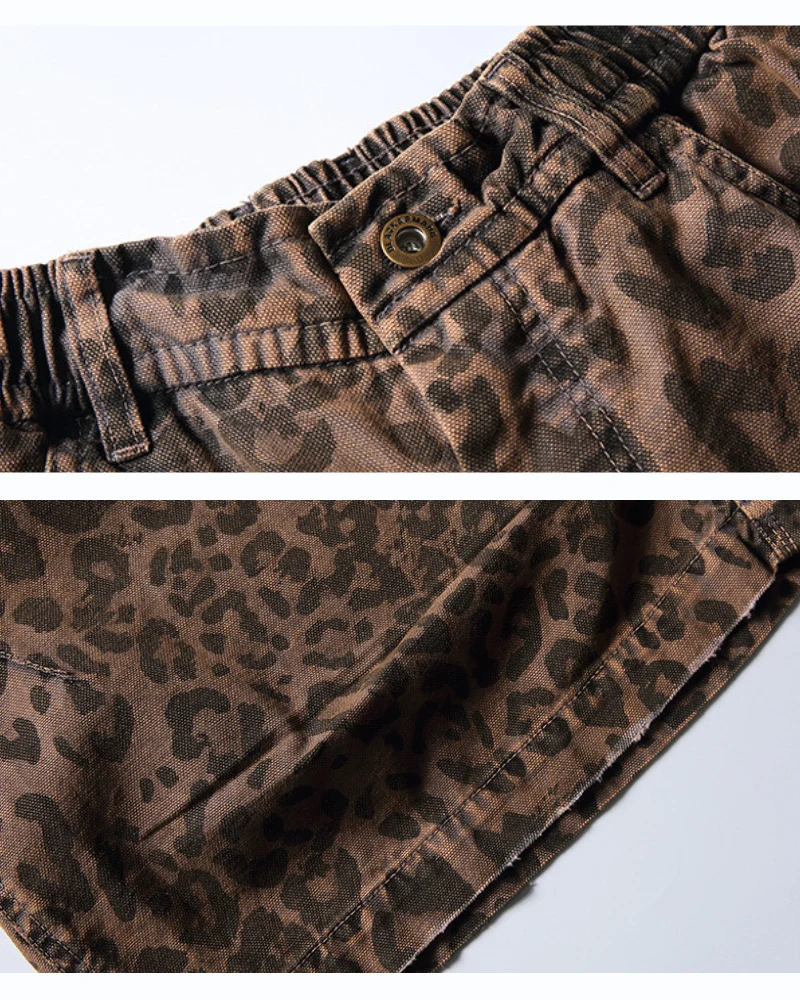 Street Leopard Unisex Denim-Look Shorts | Baggy Jorts