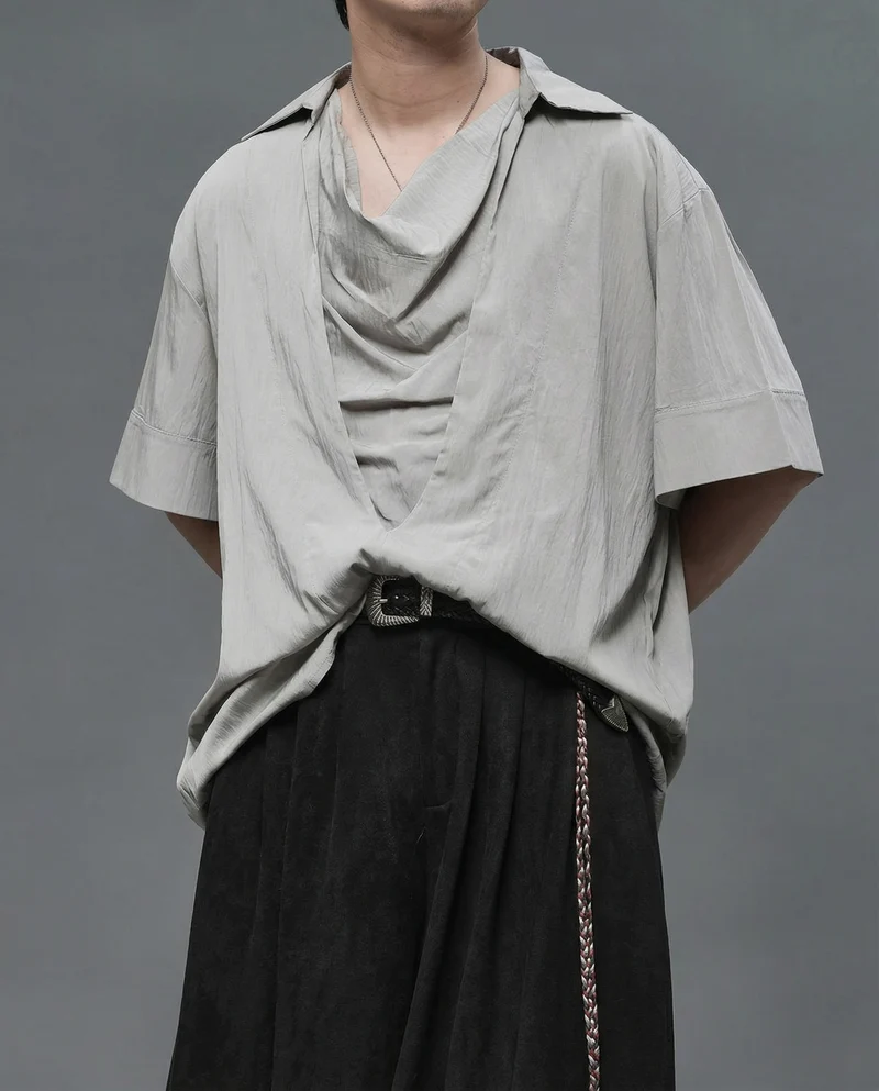 Japanese Darkwear Cowl Neck Draped Shirt