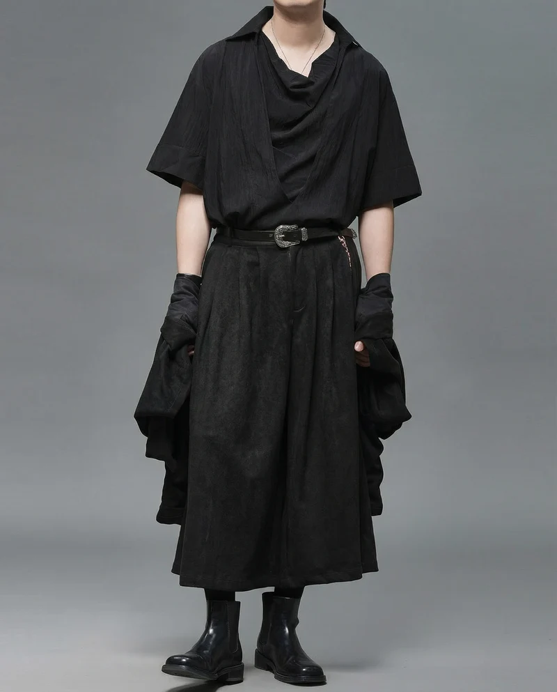 Japanese Darkwear Cowl Neck Draped Shirt