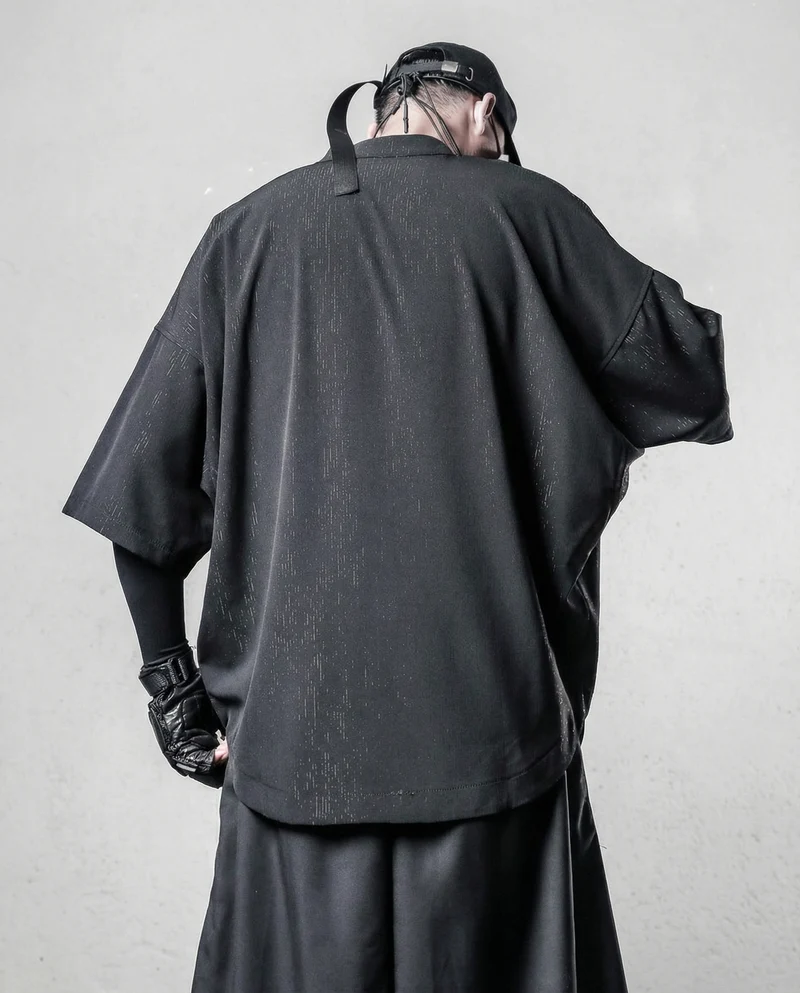 Darkwear Chain Lace-Up Textured Short Sleeve Shirt