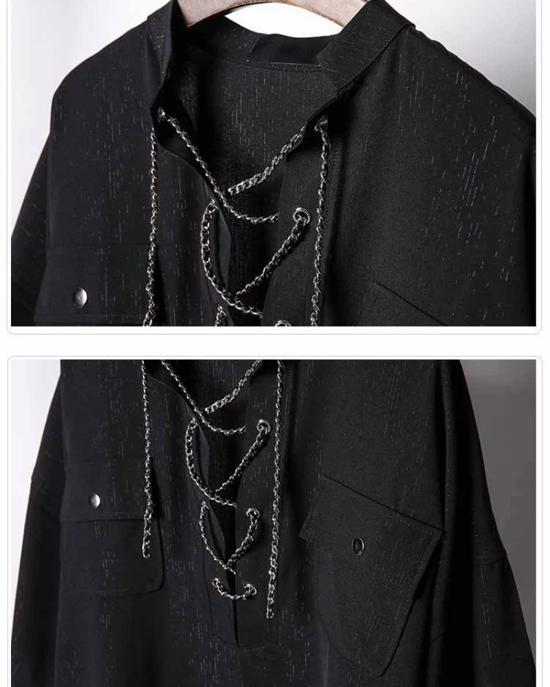Darkwear Chain Lace-Up Textured Short Sleeve Shirt