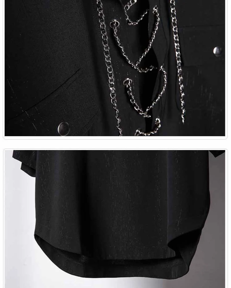 Darkwear Chain Lace-Up Textured Short Sleeve Shirt
