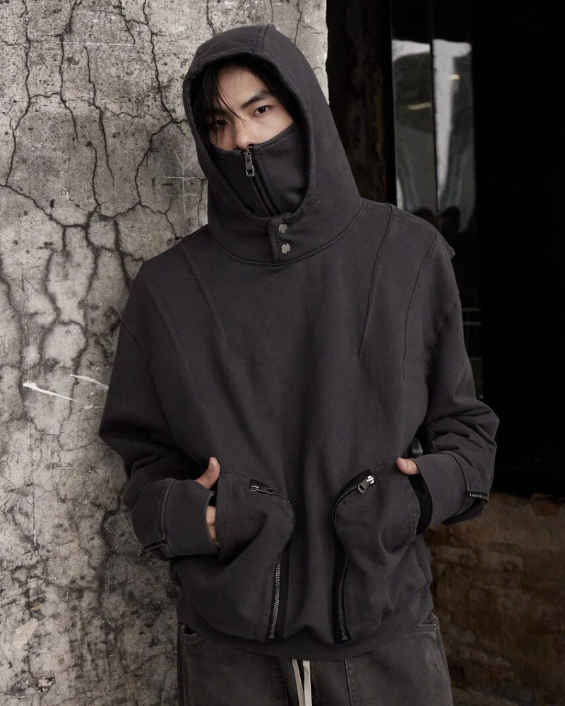 Functional Ninja Cropped Removable Mask Hoodie