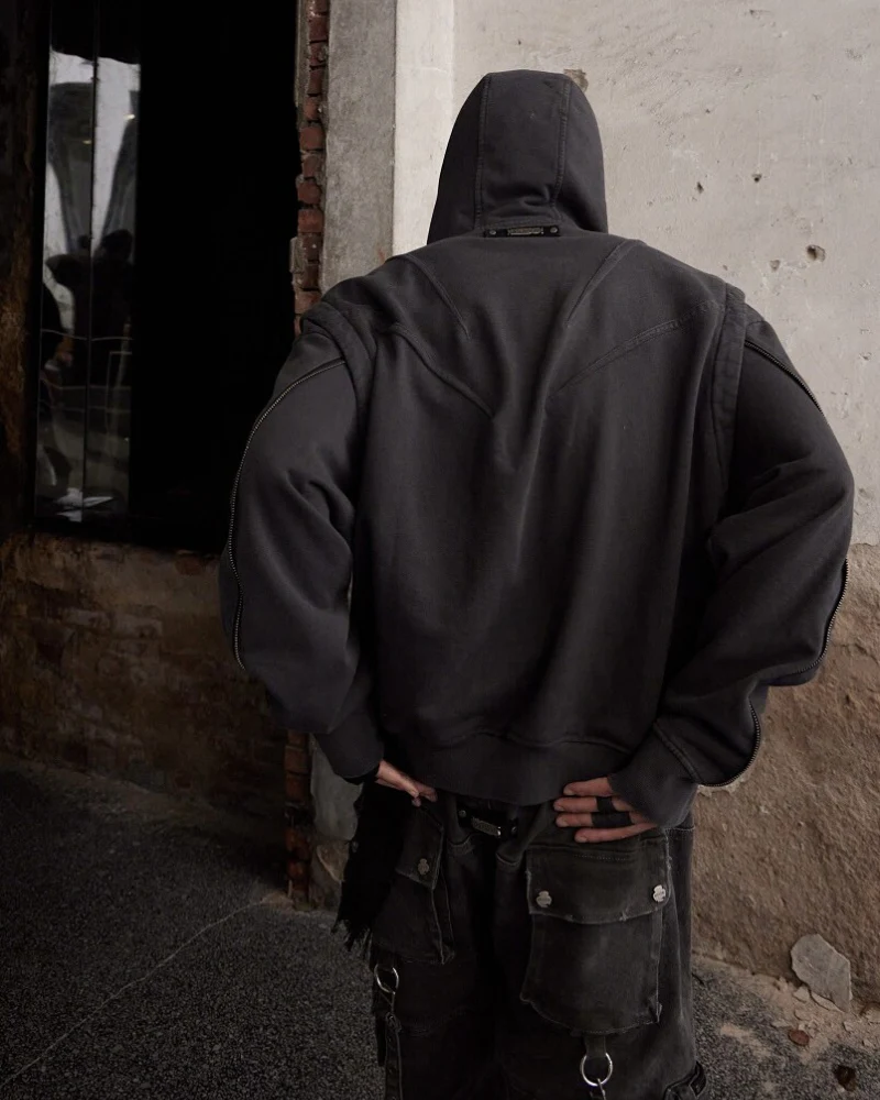 Functional Ninja Cropped Removable Mask Hoodie