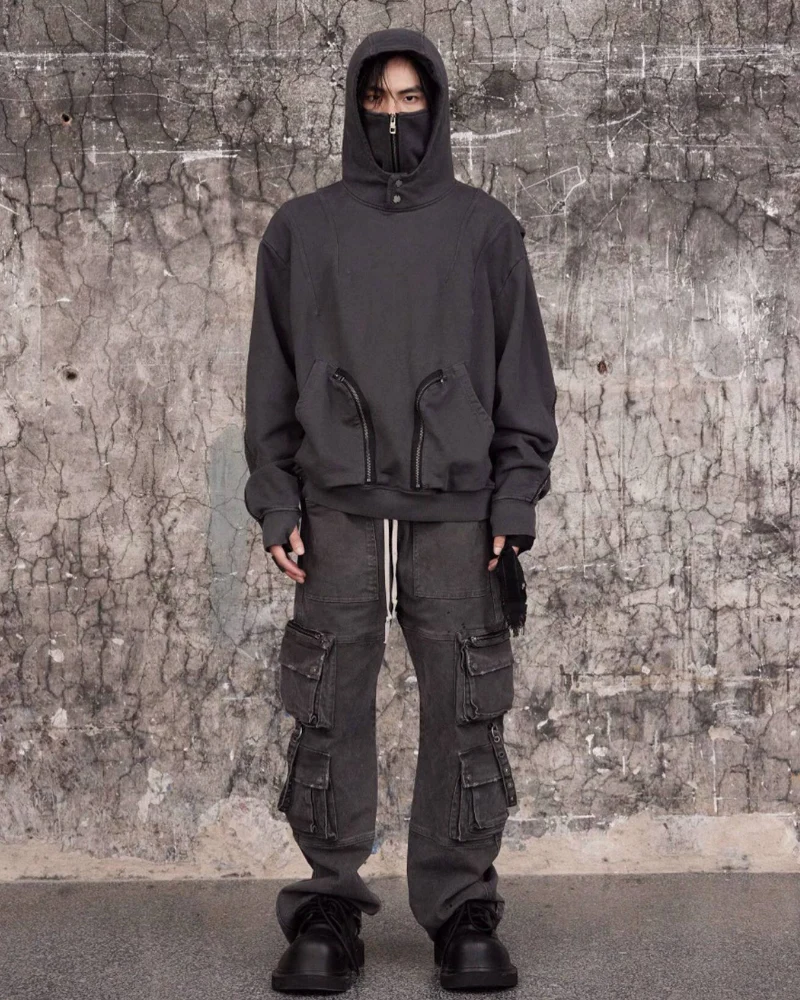 Functional Ninja Cropped Removable Mask Hoodie