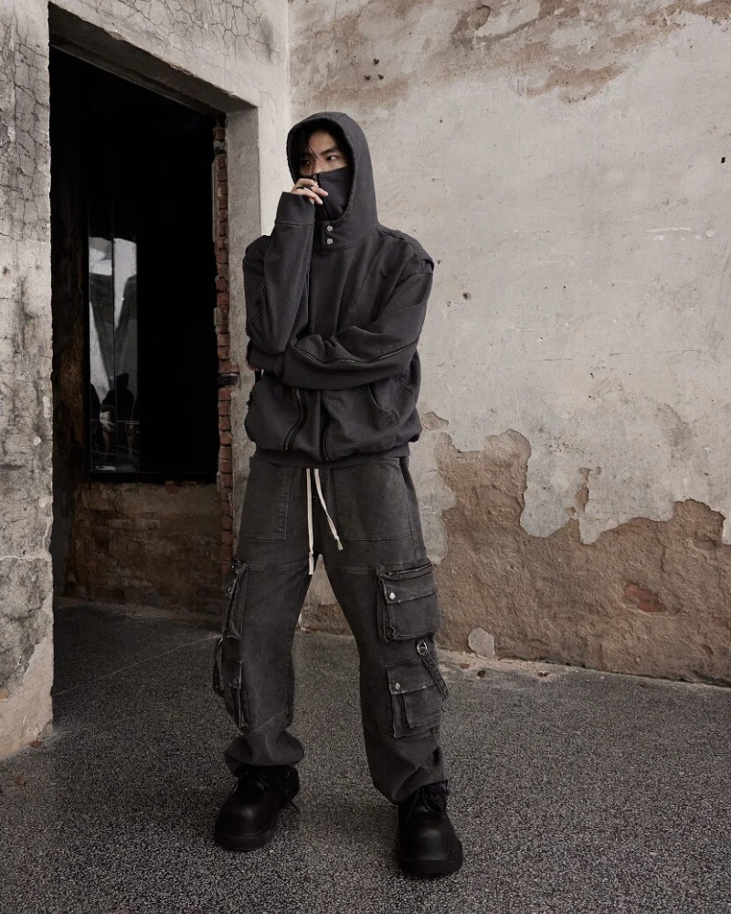 Functional Ninja Cropped Removable Mask Hoodie