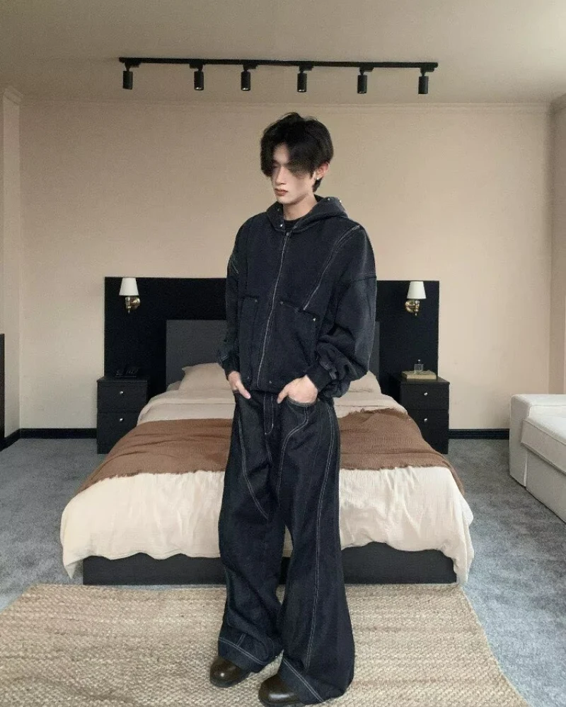 Street Style Washed “Dirty-Dye” Zip-Up Hoodie Jacket