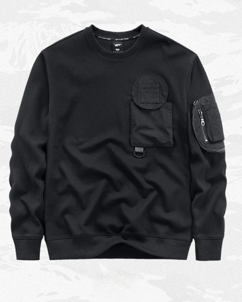 Dark-style Functional Crew Neck Long-sleeved Sweatshirt