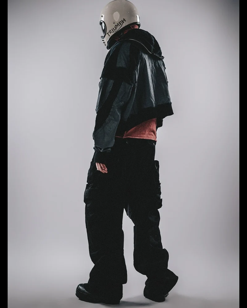 Wasteland-Style Distressed Layered Patchwork Zip-Up Hoodie