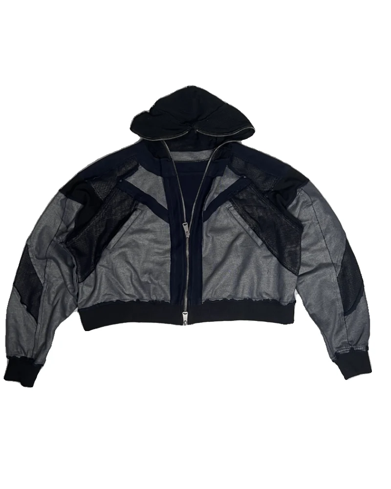 Wasteland-Style Distressed Layered Patchwork Zip-Up Hoodie