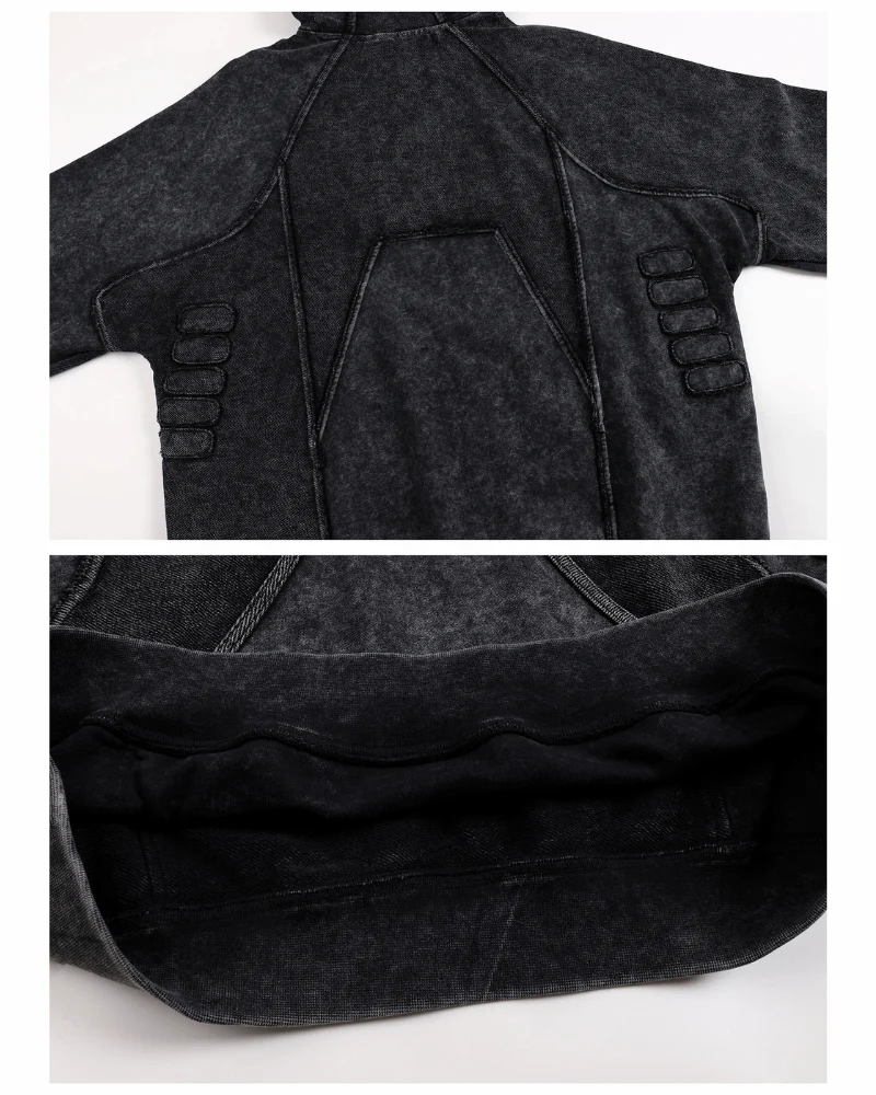 Post-Apocalyptic Geometric Panel Split Distressed Hoodie