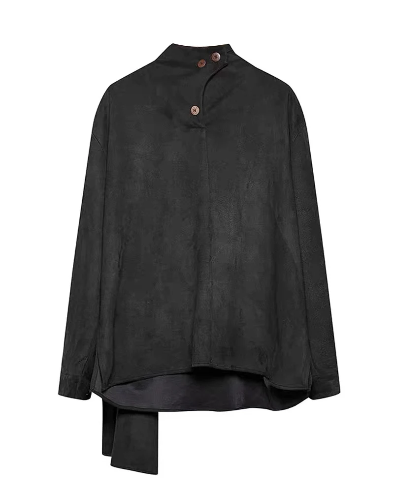 Modern Japanese Shawl Collar Faux Suede Sweatshirt
