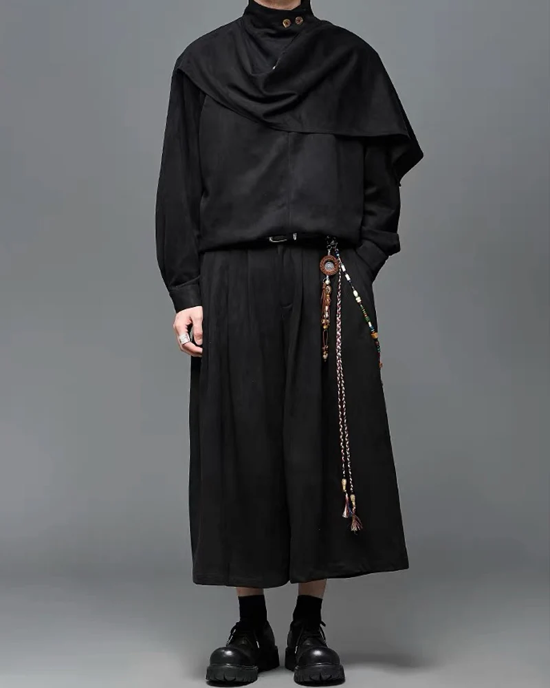 Modern Japanese Shawl Collar Faux Suede Sweatshirt