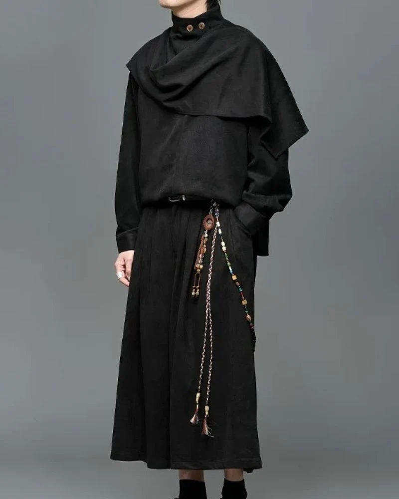 Modern Japanese Shawl Collar Faux Suede Sweatshirt