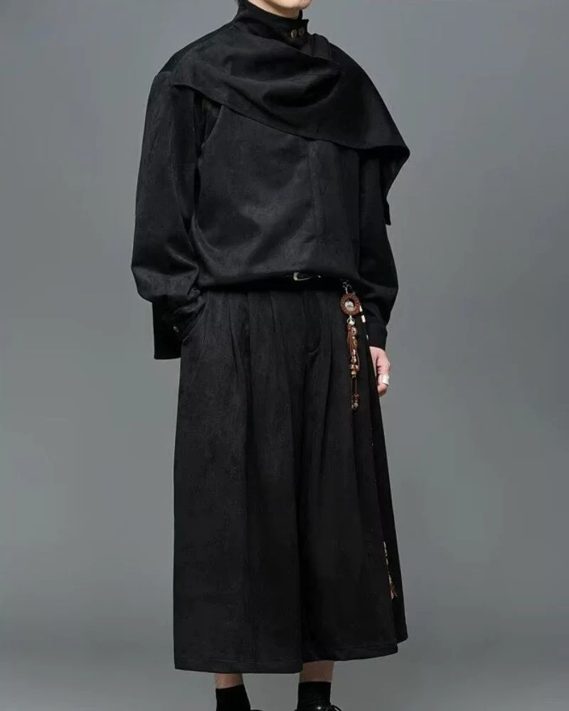 Modern Japanese Shawl Collar Faux Suede Sweatshirt