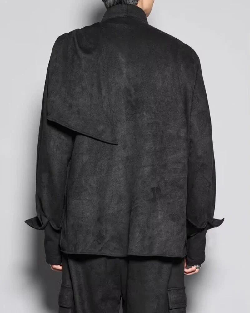 Modern Japanese Shawl Collar Faux Suede Sweatshirt