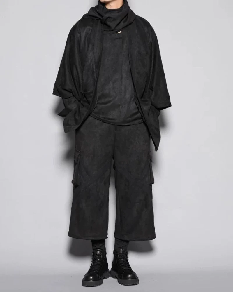 Modern Japanese Shawl Collar Faux Suede Sweatshirt