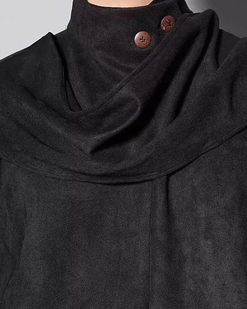 Modern Japanese Shawl Collar Faux Suede Sweatshirt