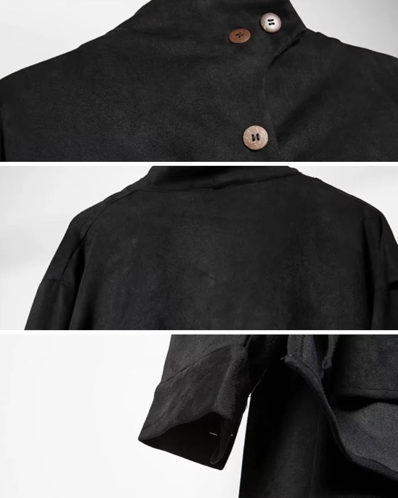 Modern Japanese Shawl Collar Faux Suede Sweatshirt
