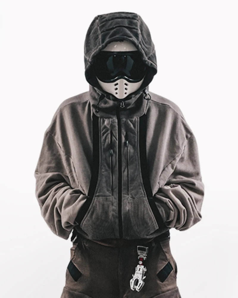 Wasteland-Washed Distressed Cropped Zip-Up Hoodie