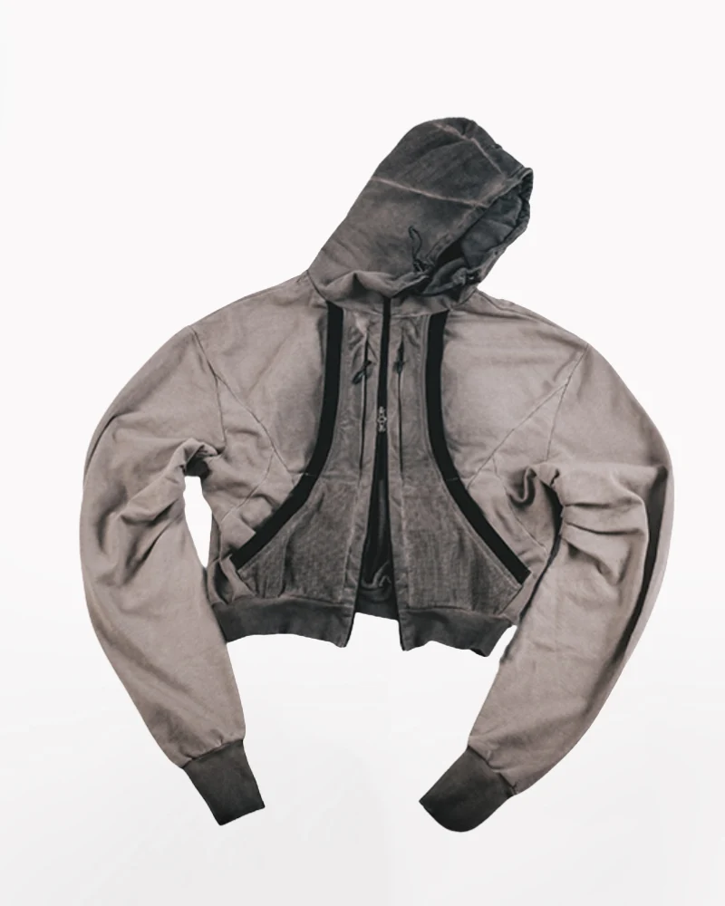 Wasteland-Washed Distressed Cropped Zip-Up Hoodie