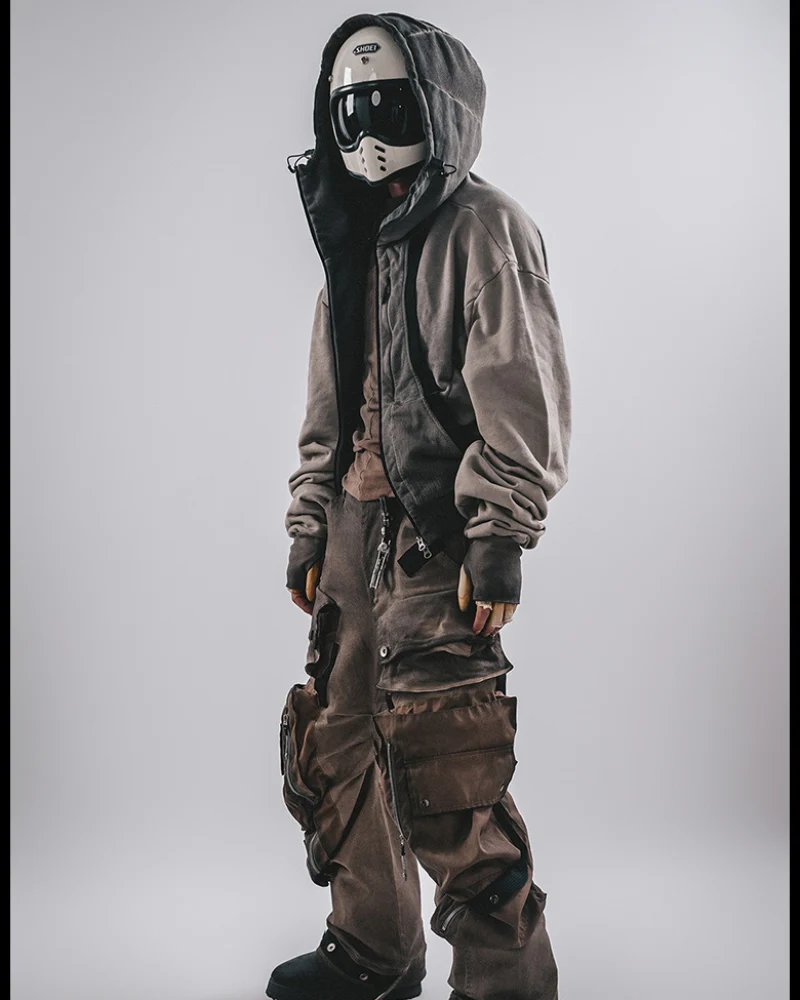 Wasteland-Washed Distressed Cropped Zip-Up Hoodie