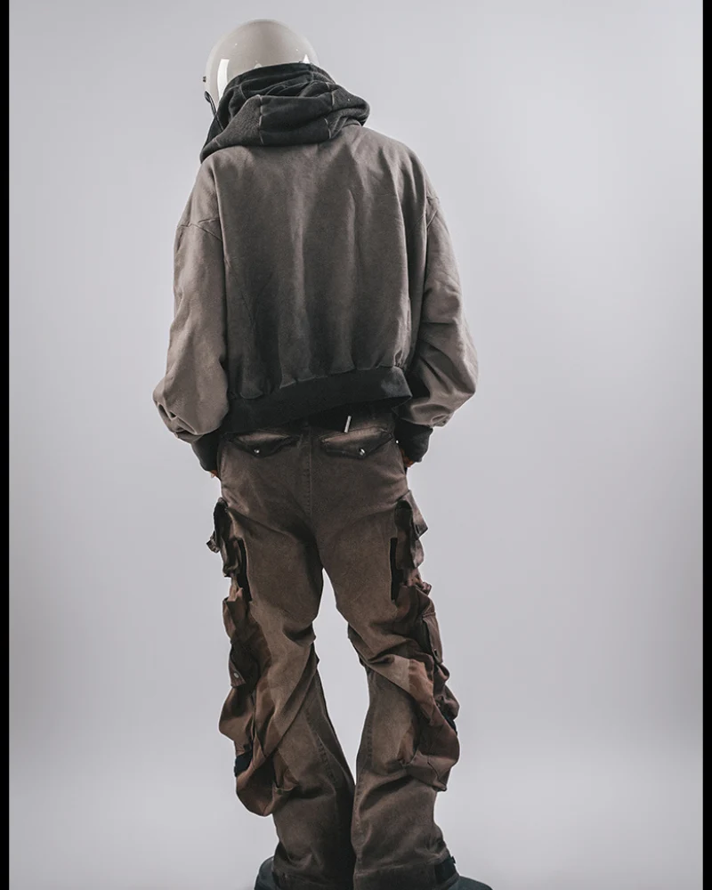 Wasteland-Washed Distressed Cropped Zip-Up Hoodie