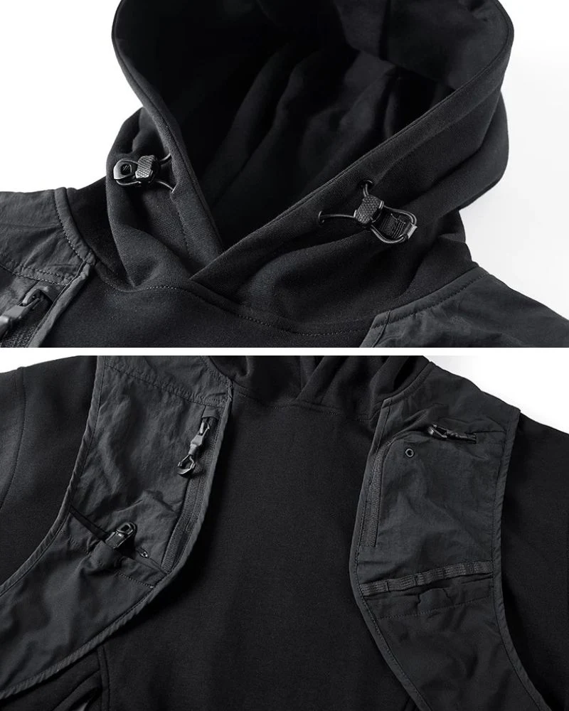 Functional Multi-Pockets Patchwork Hoodie