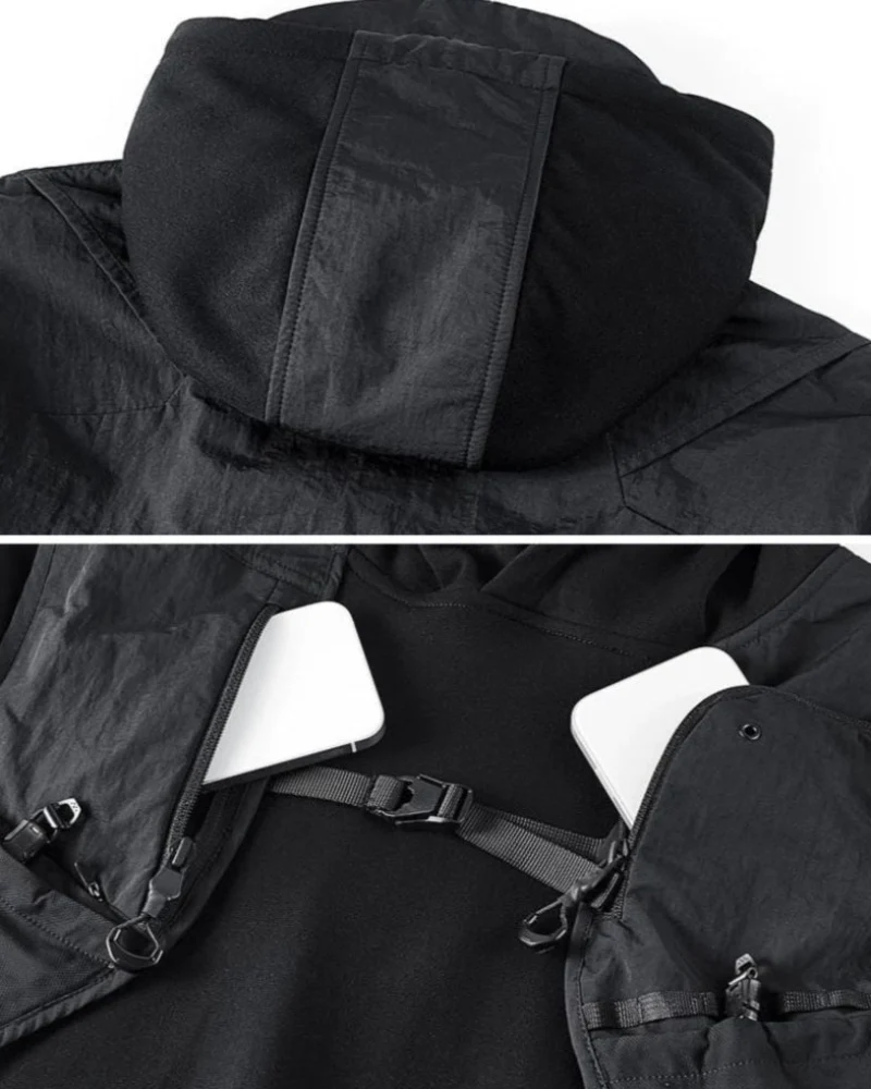 Functional Multi-Pockets Patchwork Hoodie