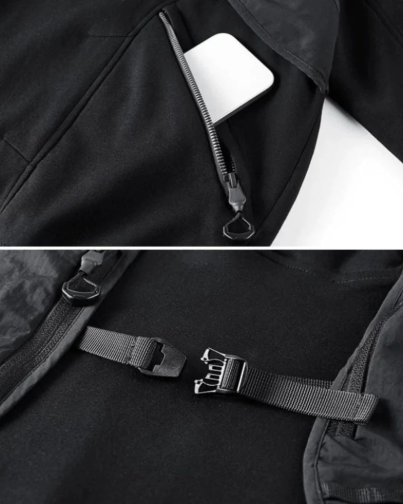 Functional Multi-Pockets Patchwork Hoodie