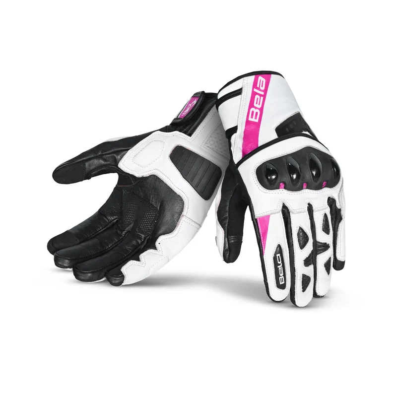 BELA BLAST LADY GUANTES DE MOTO PIEL NEGRO BLANCO ROSA