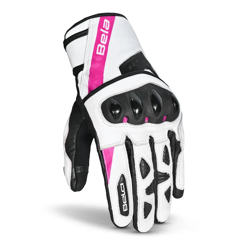 BELA BLAST LADY GUANTES DE MOTO PIEL NEGRO BLANCO ROSA