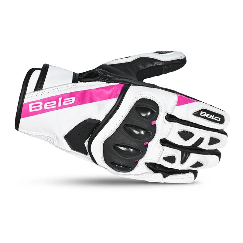 BELA BLAST LADY GUANTES DE MOTO PIEL NEGRO BLANCO ROSA