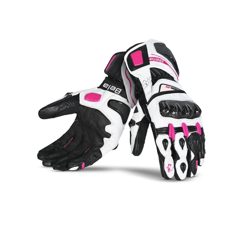 BELA VENOM RS RACING LADY GUANTES DE MOTO PIEL BLANCO NEGRO ROSA