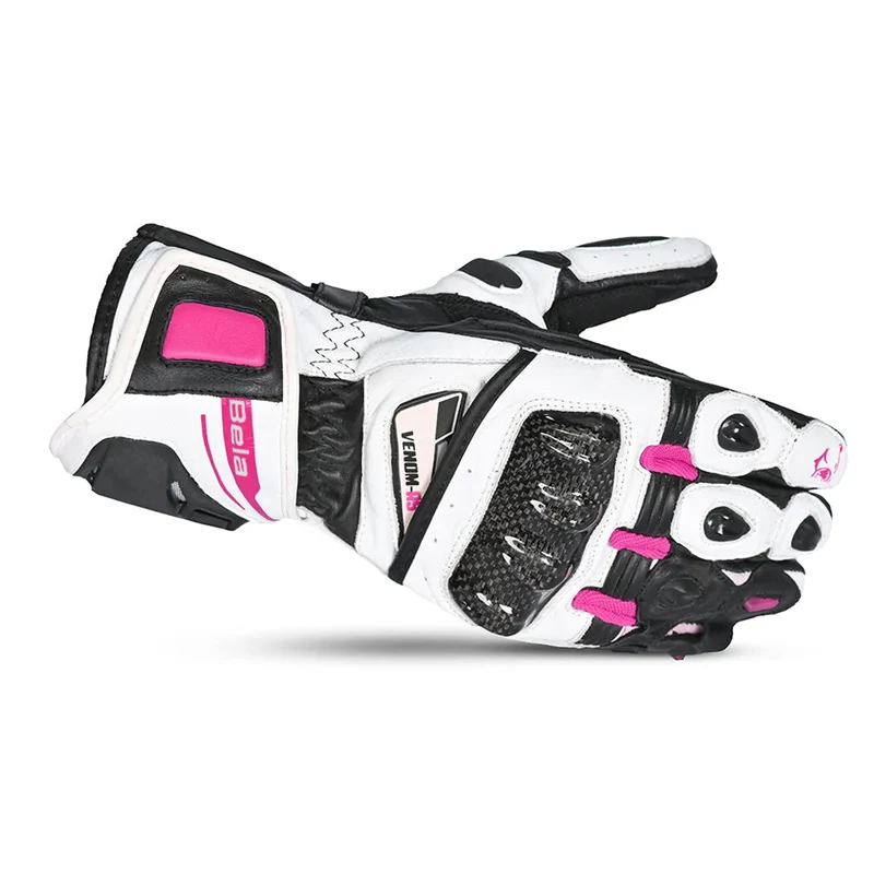 BELA VENOM RS RACING LADY GUANTES DE MOTO PIEL BLANCO NEGRO ROSA