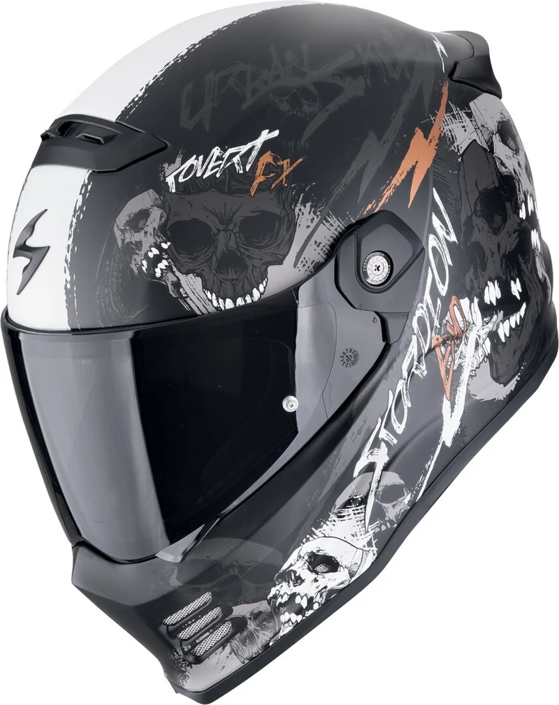 SCORPION CASCOS INTEGRALES COVERT FX SKULLZ NEGRO MATE GRIS ORO