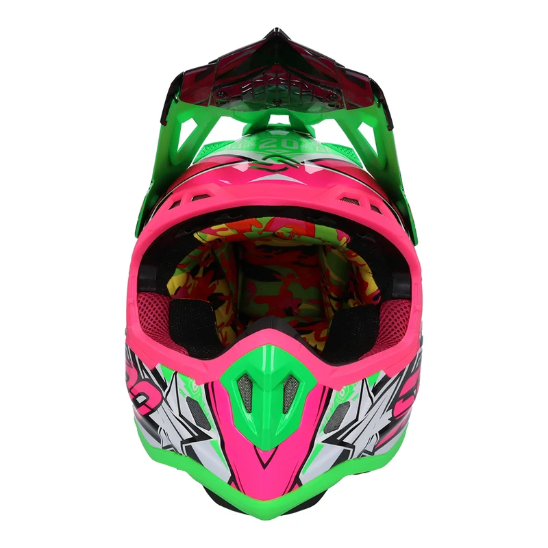 SHIRO MX-917 THUNDER 3 Casco de moto De Motocross ROSA_VERDE FLUOR