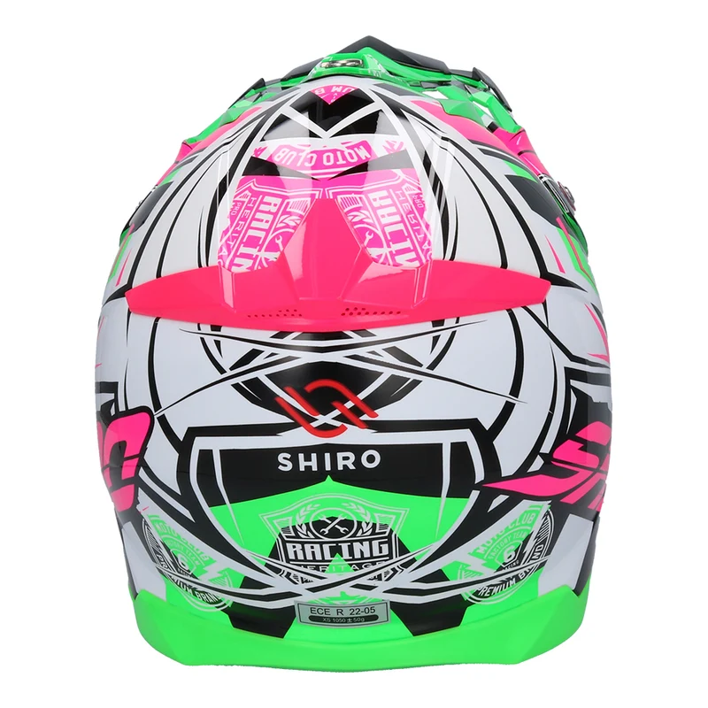 SHIRO MX-917 THUNDER 3 Casco de moto De Motocross ROSA_VERDE FLUOR