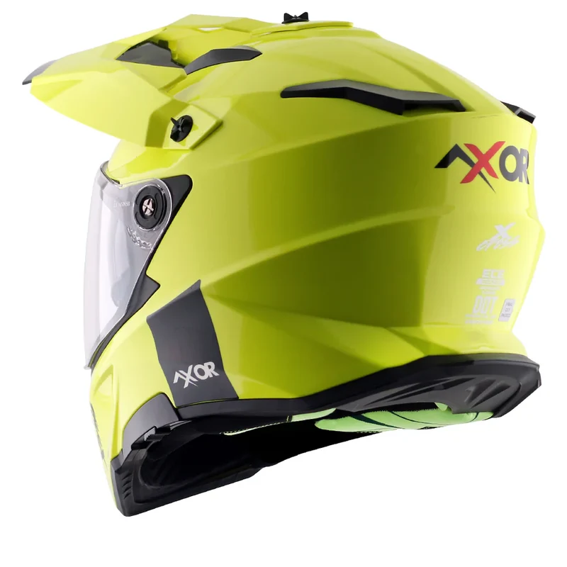 AXOR X-CROSS CASCO DOBLE VISERA DEPORTIVO DUAL MOTOCICLETA AMARILLO FLUOR
